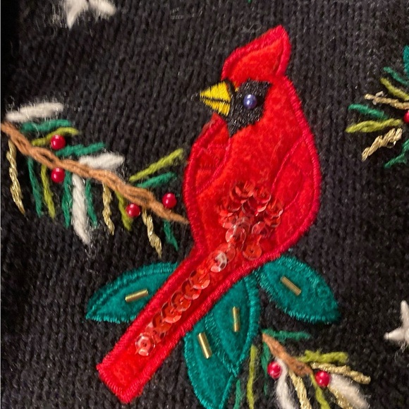 VTG Bobbie Brooks Cardigan Sweater Vest Christmas Cardinal Evergreen Size XL - Picture 8 of 11